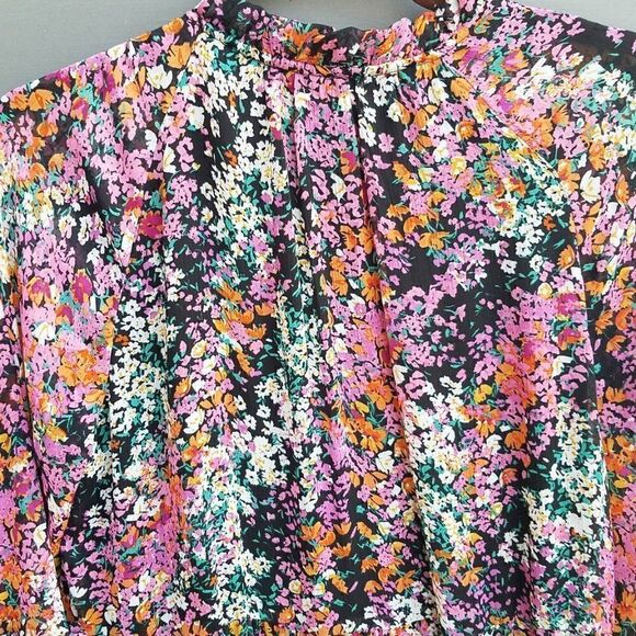 Vince Camuto Boho Tiered Floral Peasant Dress Black Background size Medium - Picture 8 of 9